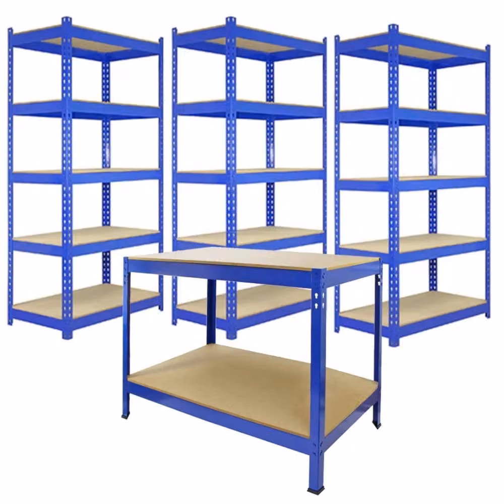 Monstershop Q-Rax Blue Steel Metal Racking Units and Workbench Set – 1