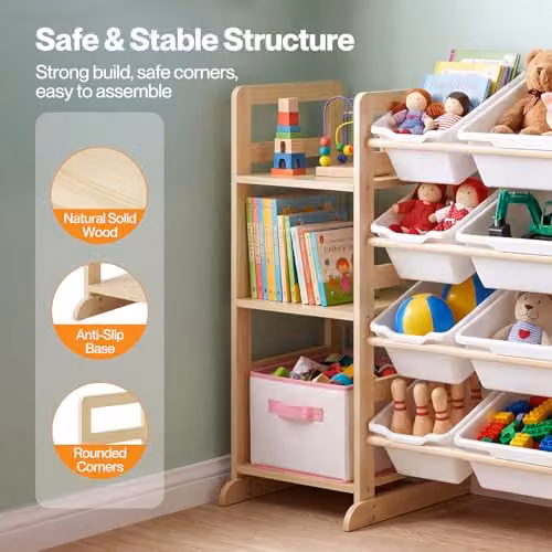 Levede White Wooden Toy Storage Unit with 12 Bins and Shelves, W/D/H: 147 x 34 x 80 cm – 3