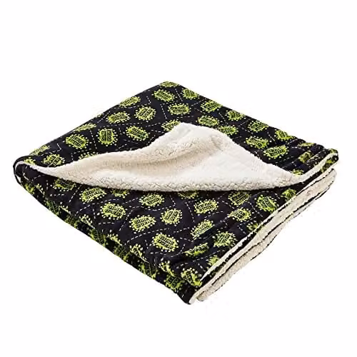Just Essentials Reversible Plush Fleece Blanket Throw in Black and Green