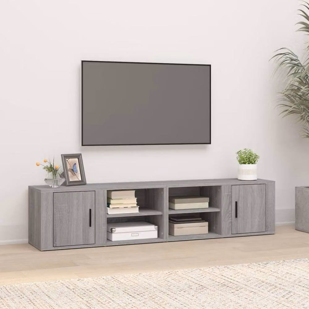 Berkfield Home Set of 2 Grey Sonoma TV Cabinets in Engineered Wood, W: 80 cm, D: 31.5 cm, H: 36 cm – 2