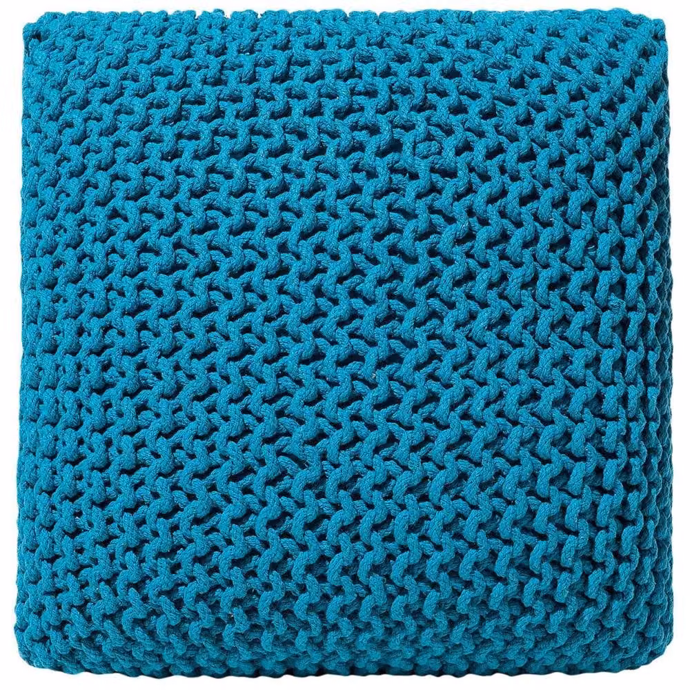 Wyld and Coco Blue Turquoise Knitted Cotton Pouf Ottoman W/D/H: 50 x 50 x 50 cm – 1