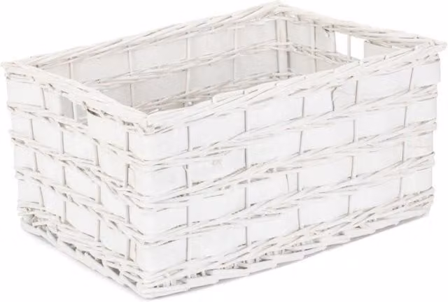 Red Wicker Scandi Storage Basket with White Unlined Interior, W/D/H: 21.0 x 17.0 x 21.0 cm