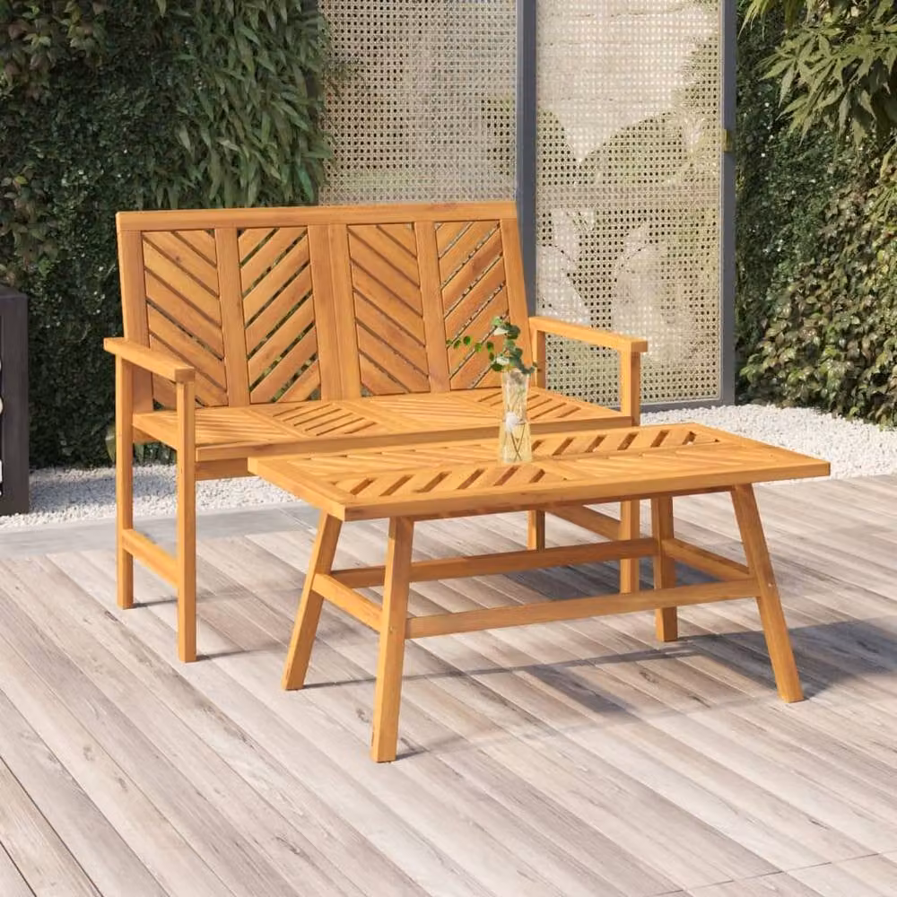 Berkfield Home Modern Geometric Garden Bench in Brown Solid Acacia Wood, Width: 109 cm – 2