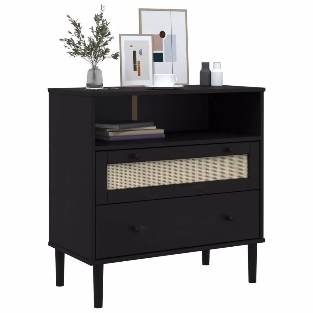 Berkfield Home SENJA Sideboard in Black Rattan Look Solid Pine Wood, W/D/H: 80 x 40 x 80 cm – 3