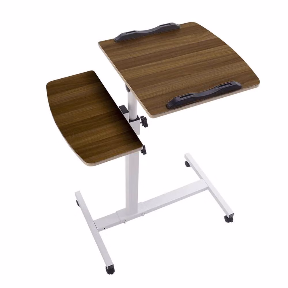 VOGREX Adjustable Rolling Laptop Stand and Side Tray Desk in Brown – 2