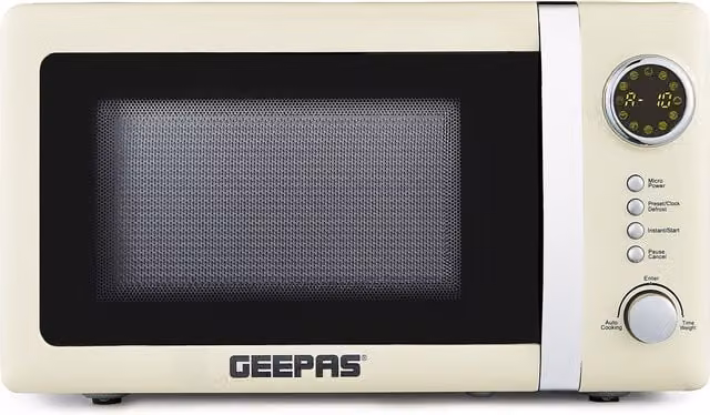 Geepas Retrovive 700W Digital Solo Microwave Oven with 12 Automatic Programs and Child Lock, 20L Capacity, Cream