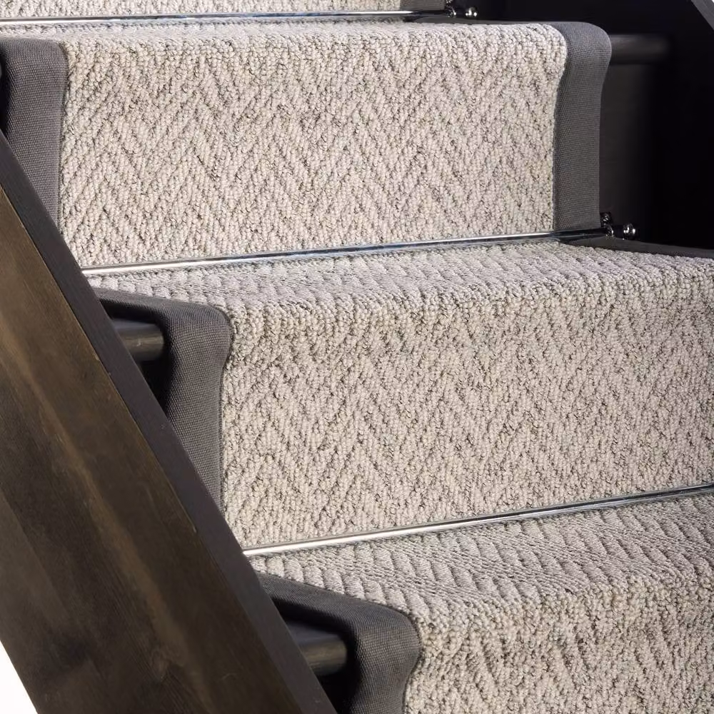 RainbowHome Herringbone Mirage Grey Stair Runner with 100% Cotton Grey Border, W/D/H: 20 x 12 x 12 cm – 2