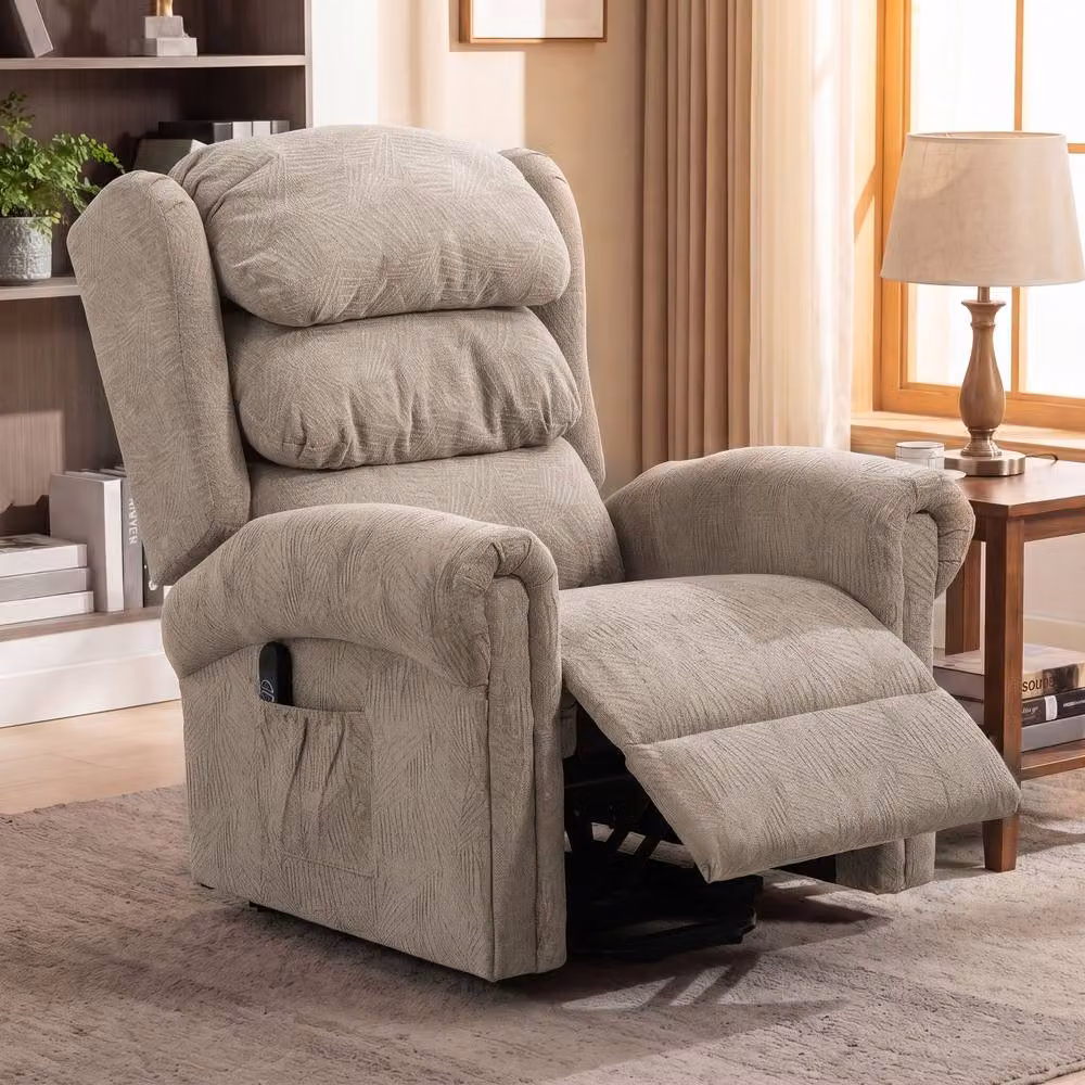 HOMCOM Power Lift Recliner Chair for Seniors in Beige Fabric with Remote Control – 2