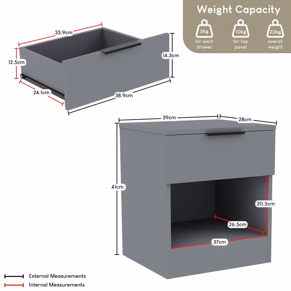 HD Designs Trega 1 Drawer Bedside Table Chest in Grey – 2