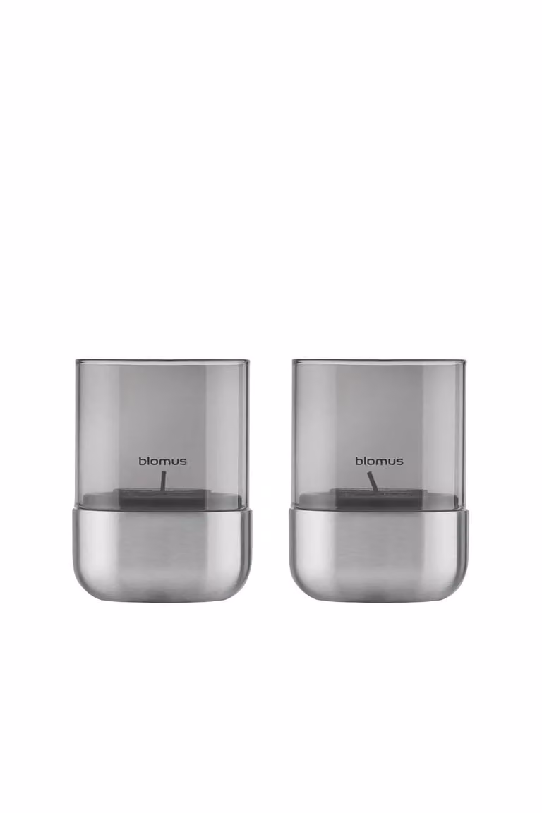 Blomus Calma Lantern XS Set of 2 in Matt Stainless Steel and Smoke Glass, Silver