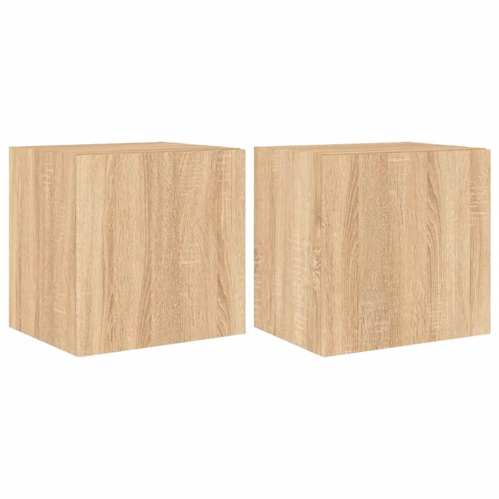 Berkfield Home Set of 2 Modern Wall Mounted TV Cabinets with Integrated LED Lights in Sonoma Oak Brown, W/D/H: 40.5 x 35 x 40.5 cm – 2