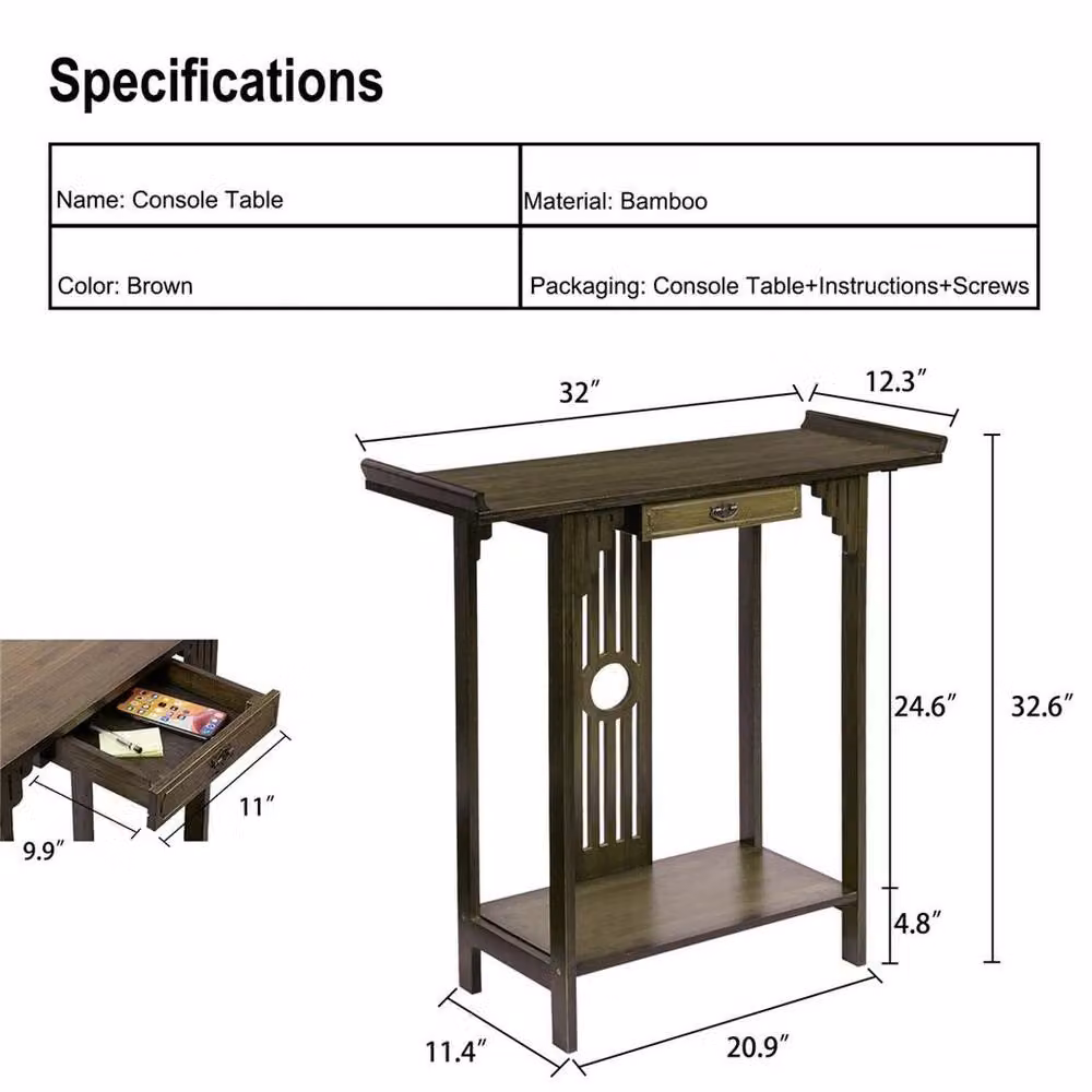 FLAVORA Large Wooden Hallway Console Table in Brown – 2