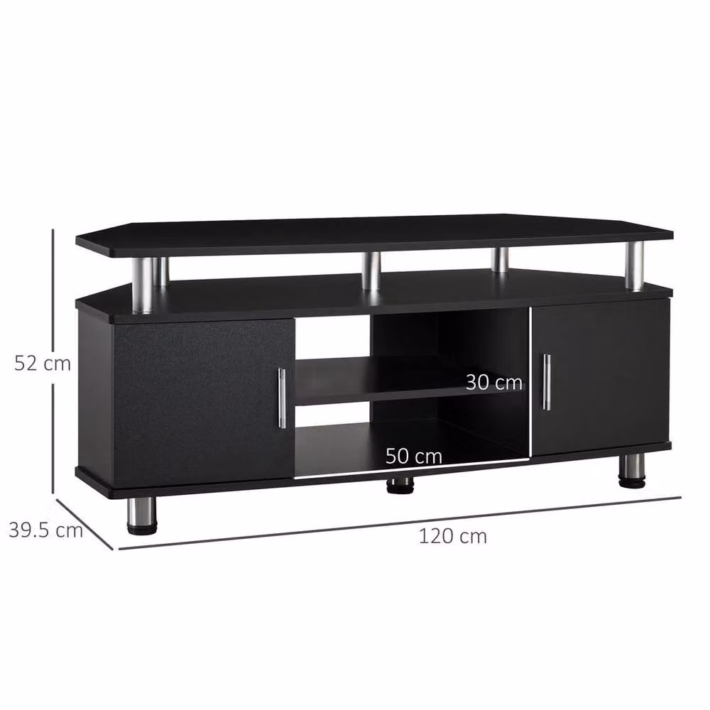 FORGEVIO Modern Black Metal TV Unit Cabinet with Media Compartments and Storage Shelves, W/D/H: 120 x 39.5 x 52 cm – 2