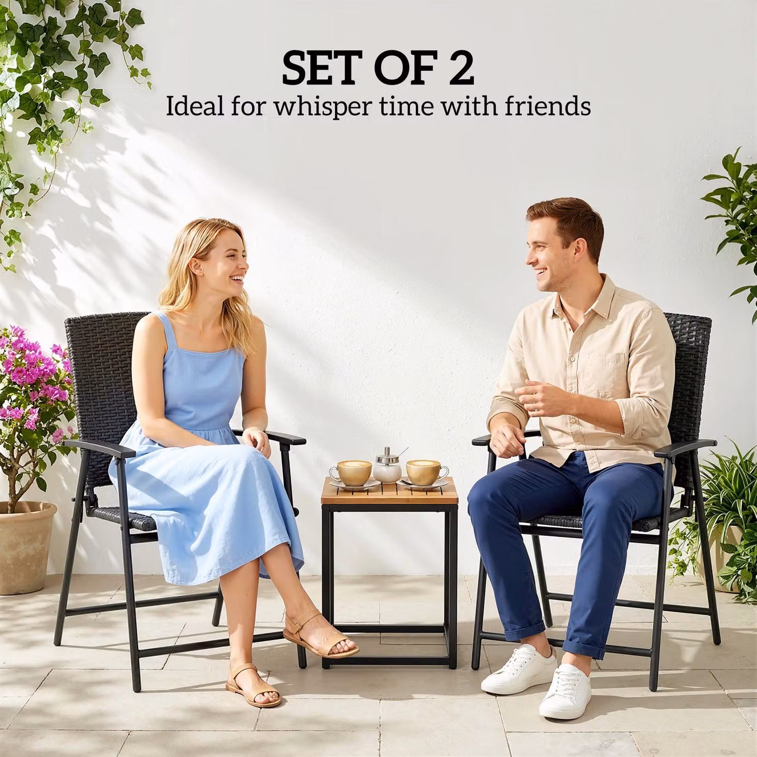 Outsunny Set of Two Folding Rattan Armchairs in Black with Powder Coated Steel Frame – 4