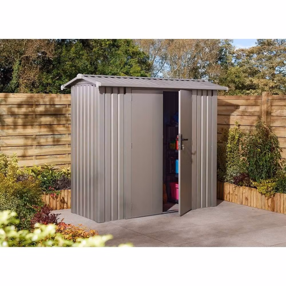 Rowlinsons Brentvale Premium Apex Metal Shed in Grey with Double Doors and Rain Gutters – 2
