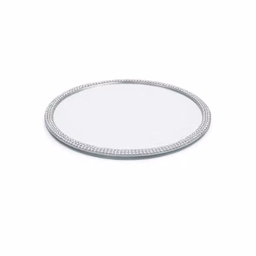 Melody Maison Silver Round Jewelled Mirrored Glass Display Plate, Diameter: 19.5 cm – 5