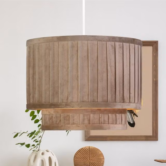 Lighting Collection Taupe 2 Tier Velvet Wide Pleat Lamp Shade, Diameter: 30 cm, Beige – 1