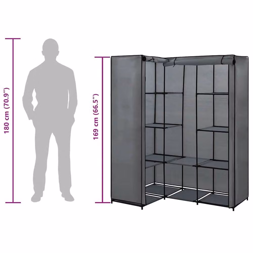 Berkfield Home Modern Grey Corner Wardrobe W/D/H: 130 x 87 x 169 cm – 3