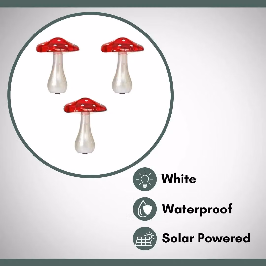Marco Paul Set of 3 Solar Powered LED Mushroom Garden Ornaments in Red – 2