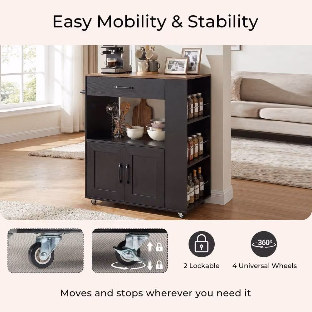 Gymax Rolling Kitchen Island Mobile Kitchen Cart Table in Black – 5