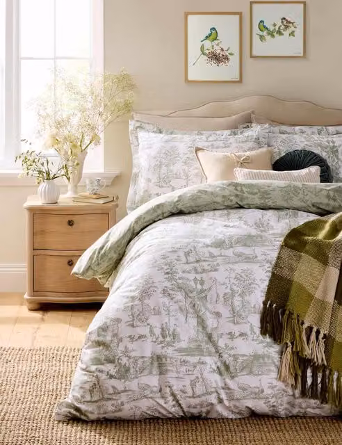 Laura Ashley Braysmith Pure Cotton Percale Floral Bedding Set, Green Mix, W: 180 cm x L: 200 cm