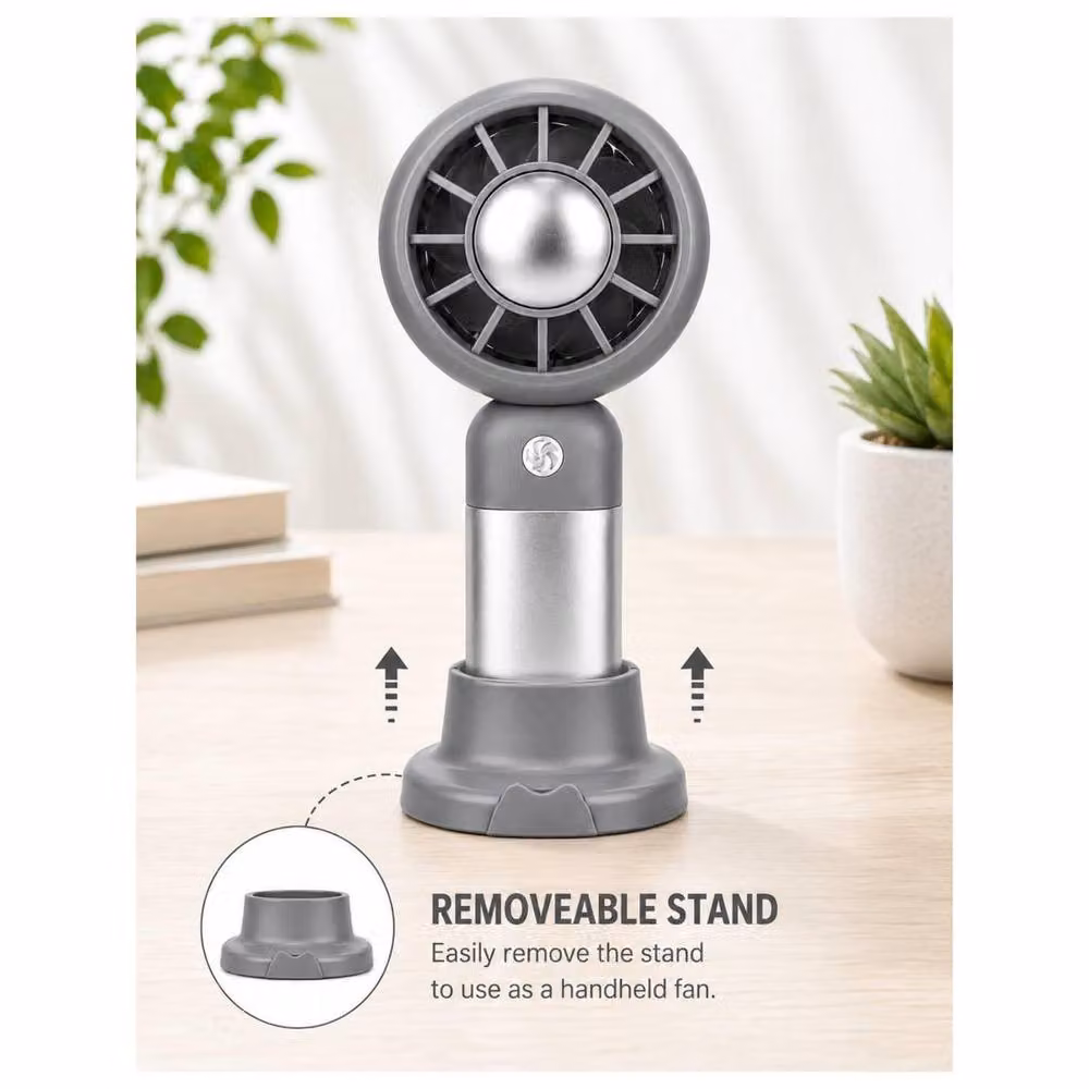 Dyzi Portable Handheld Mini Fan, Rechargeable with Stand and USB-C, 3 Speeds, Grey – 2