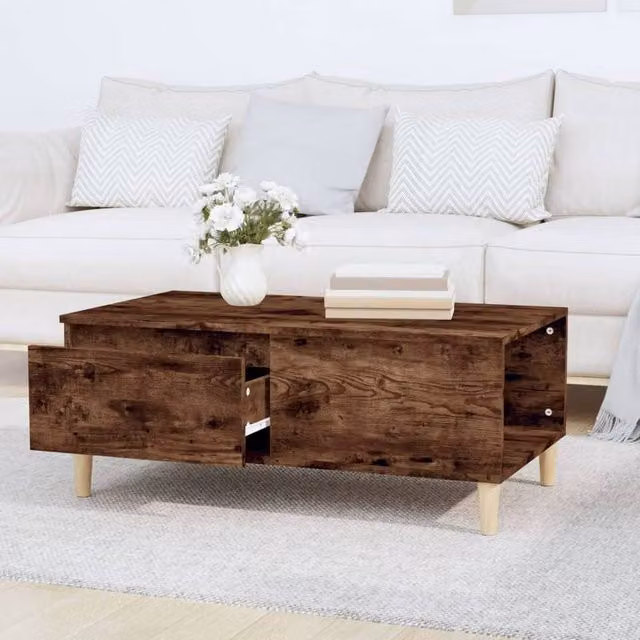 Berkfield Home Decorative Coffee Table in Smoked Oak Brown, W/D/H: 90 x 50 x 36.5 cm – 1