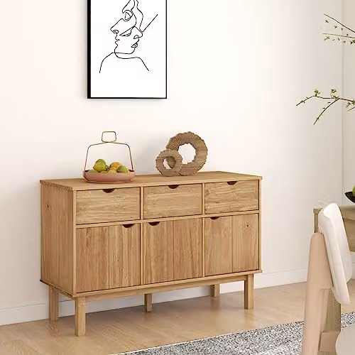 vidaXL OTTA Scandinavian Sideboard in Brown Solid Pine, W/D/H: 114 x 43 x 73.5 cm – 2