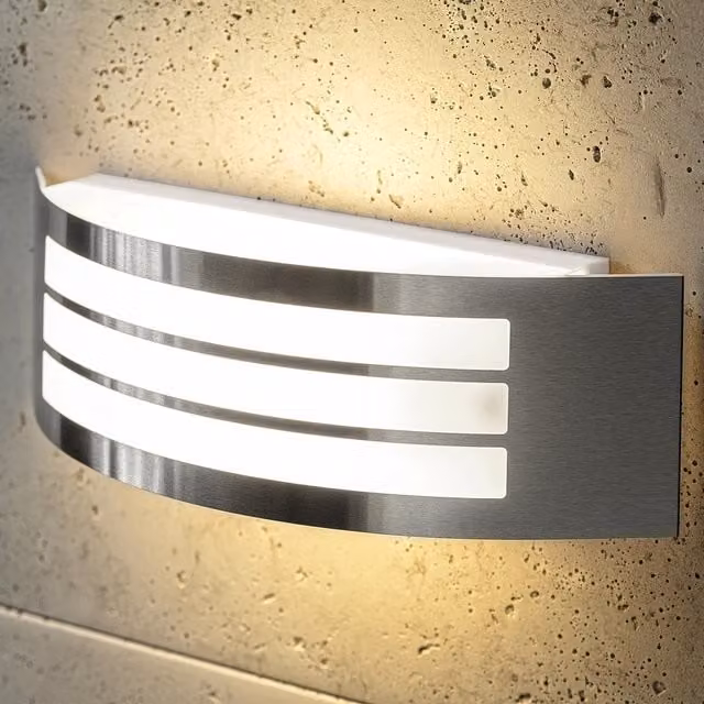 CGC Lighting Striker Stainless Steel Curved Arc Outdoor Wall Light in Silver