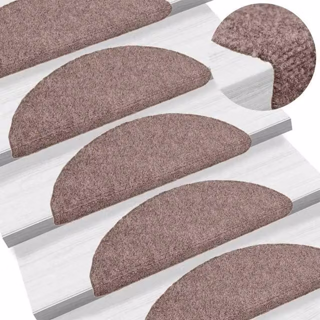 Berkfield Home 15 Piece Self-adhesive Needle Punch Stair Mats, Brown, W/D/H: 56 x 17 x 3 cm – 1