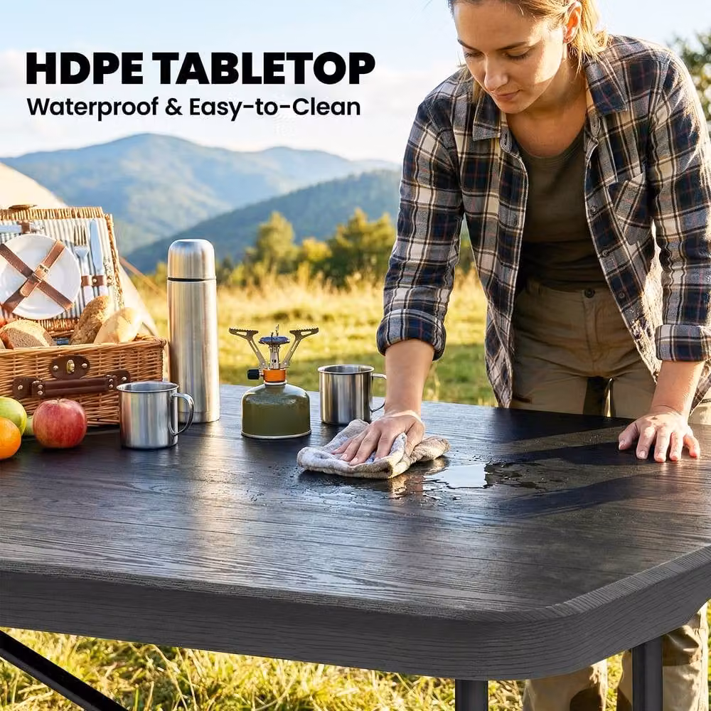 Outsunny 5 Piece 6ft Foldable Picnic Table and Chairs Set in Black, W: 180 cm, D: 70 cm, H: 74 cm – 4