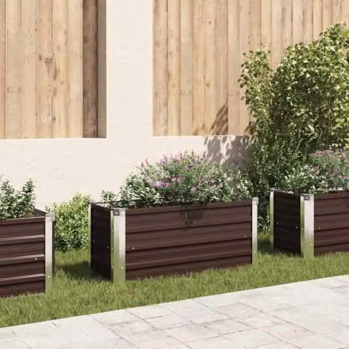 vidaXL Brown Galvanised Steel Raised Bed for Vegetable, Herb or Ornamental Gardens W: 100 cm, D: 40 cm, H: 45 cm – 2
