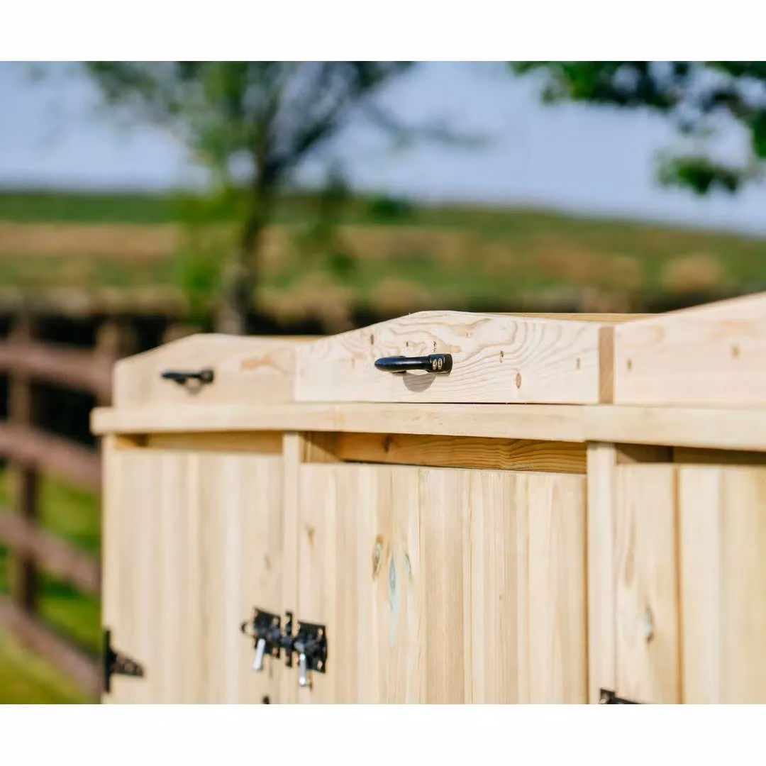 Buttercup Farm Brown Wooden Bin Store for 3x 180L/240L Wheelie Bins and 4x Boxes, W/D/H: 146.0 x 120.0 x 80.4 cm – 5