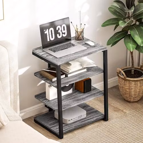 HOMCOM 4-Tier HiFi Media Storage Shelf and Record Player Stand in Matt Grey, W/D/H: 60.5 x 60 x 79 cm – 7