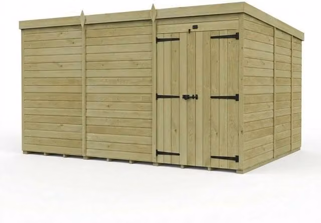 Buttercup Farm Pent Garden Shed with Double Doors, Brown Timber