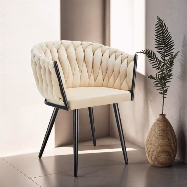 Tectake Astano Dining Chair Set of 6 in Sand Velvet with Black Metal Frame