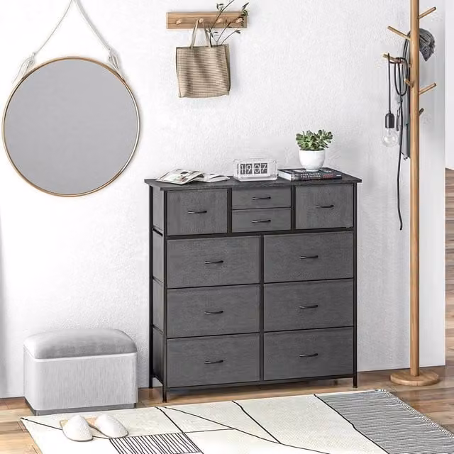 EONLION Modern Fabric Bedroom Chest of Drawers in Dark Grey, Width: 100 cm – 1