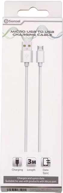 Sensei Micro USB to USB A Charging Cable, White