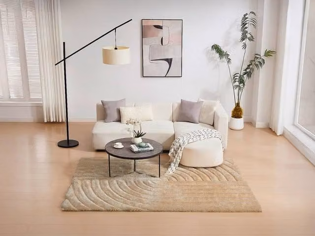 MERISA Relief Long-Pile Shaggy Rug in Dark Beige, W/D/H: 200 x 290 cm – 1