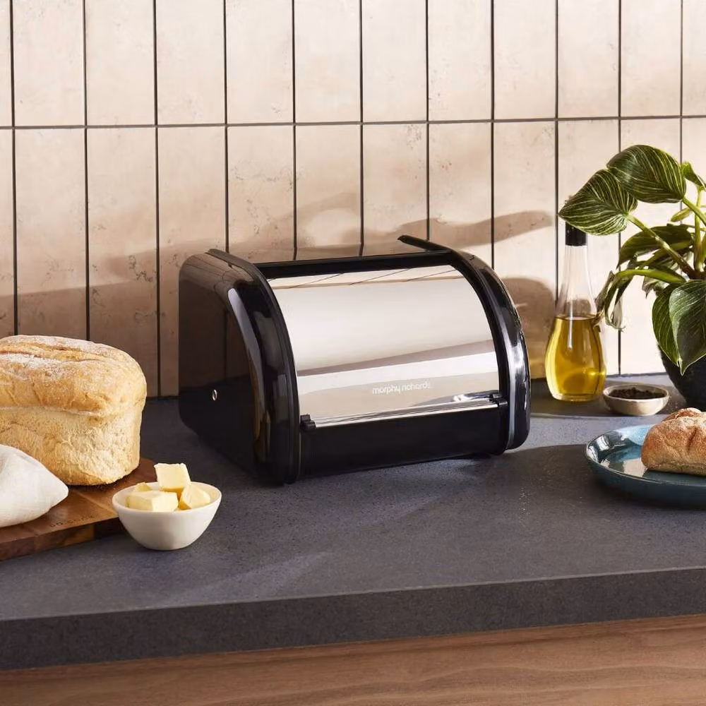Morphy Richards Equip Roll Front Bread Bin, 12L, Black and Stainless Steel – 2