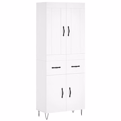 vidaXL Modern White Highboard with Hinged Doors and Internal Shelves, W/D/H: 69.5 x 34 x 180 cm