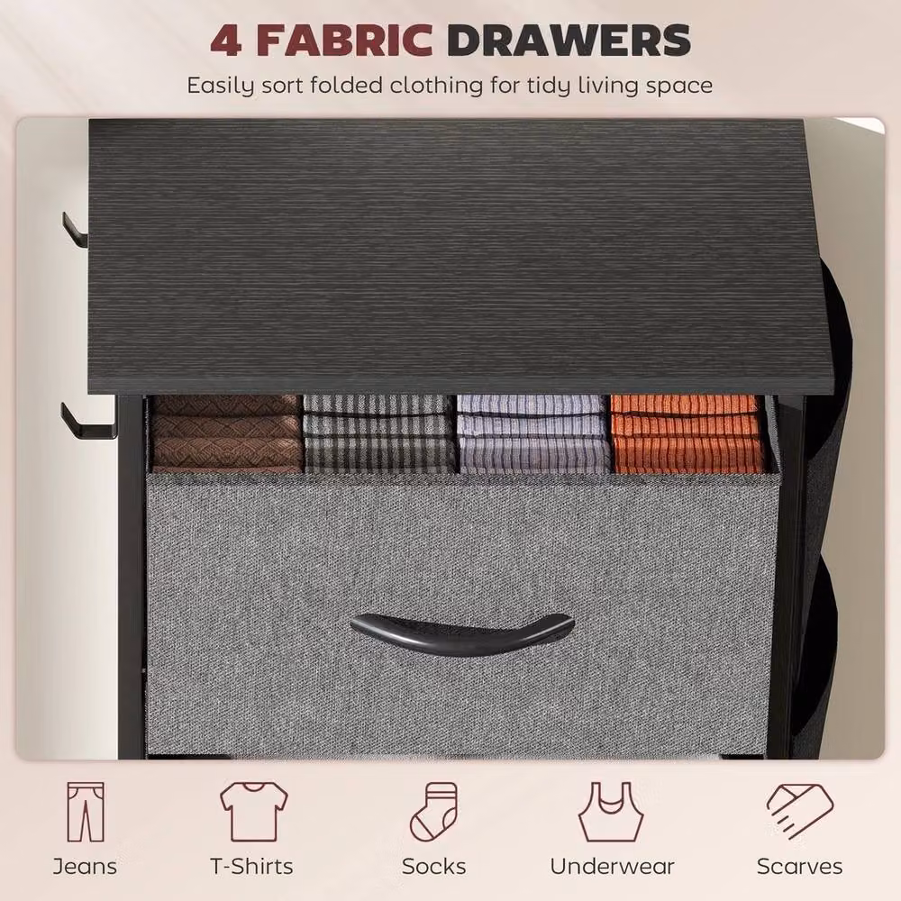 VOGREX Grey 4-Drawer Fabric and Metal Bedroom Chest of Drawers W/D/H: 45 x 30 x 94.5 cm – 4