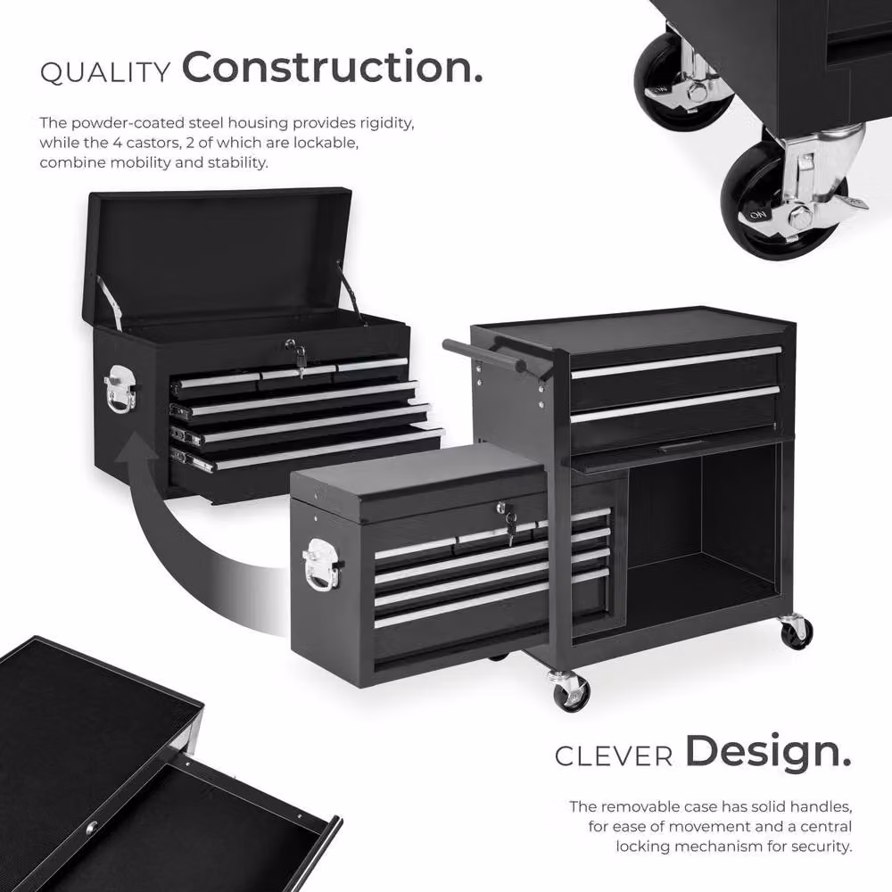 tectake Rollable Tool Chest in Black, H 110.0 cm x W 69.0 cm x D 33.0 cm – 3