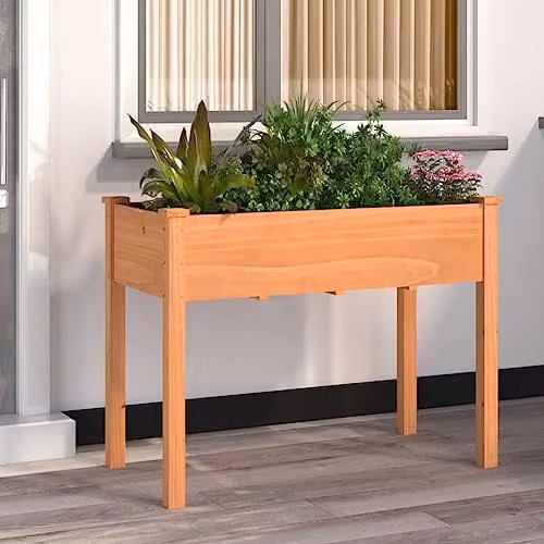 vidaXL Wooden Planter with Liner, Brown, W: 118 cm, D: 59 cm, H: 76 cm – 2