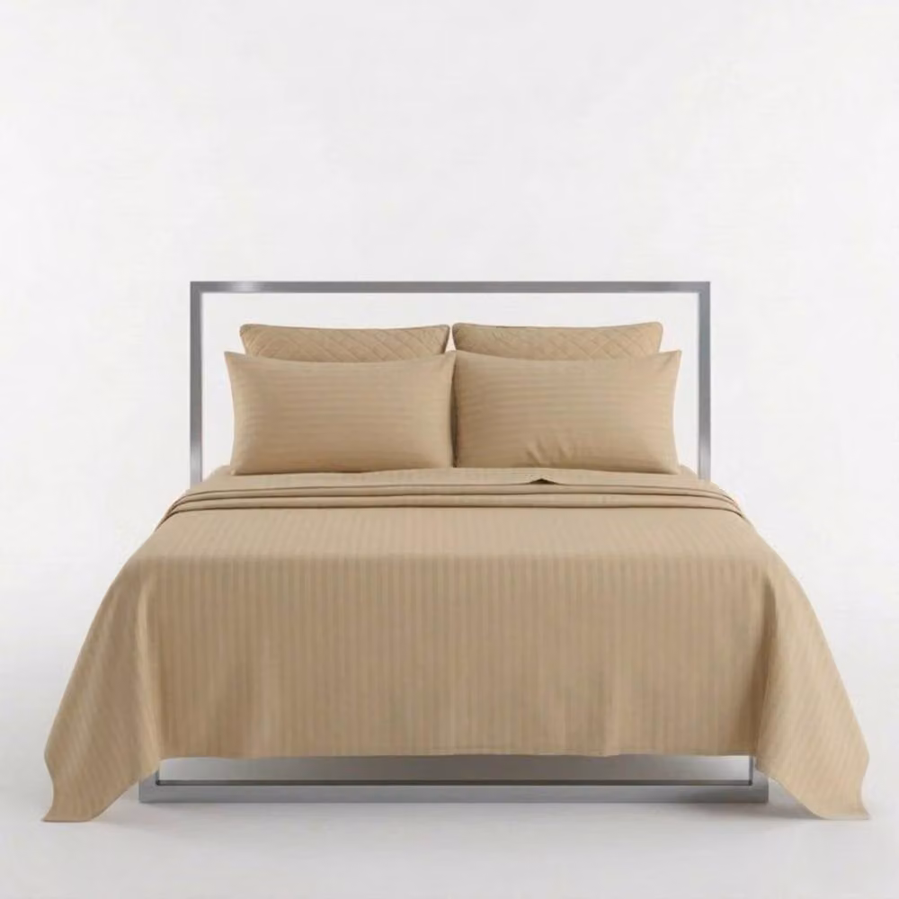 Snug City Luxury Satin Stripe T250 Cotton Rich Soft Flat Sheet Bed Linen in Beige, Size: Single (90 x 200 cm) – 2