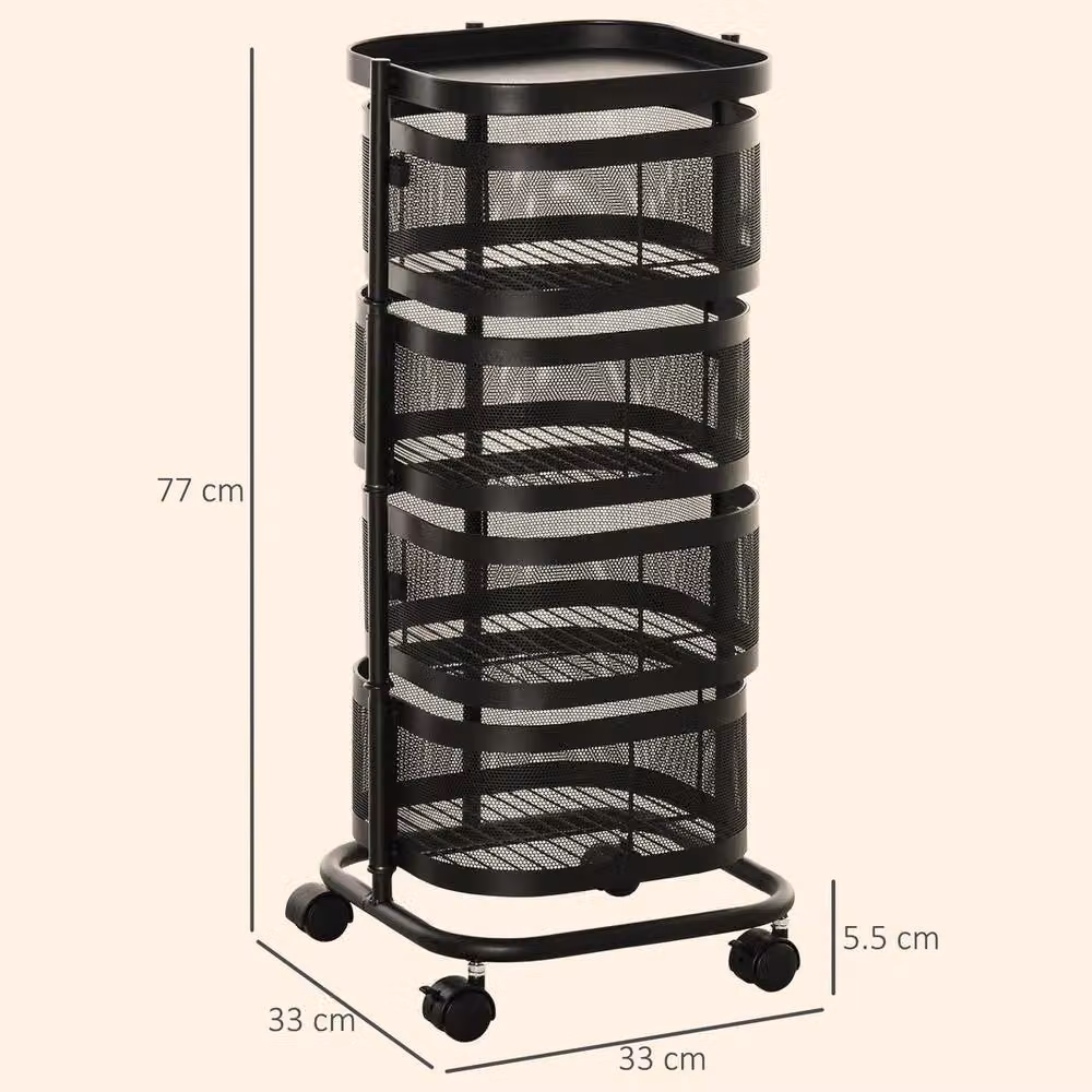 SPETLEK Metal Storage Cart with Top Tray and 4 Mesh Baskets in Black – 2