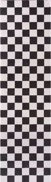 The Rugs Loft Checkerboard Design Textured Runner in Grey and Black, W/D/H: 80 x 300 cm