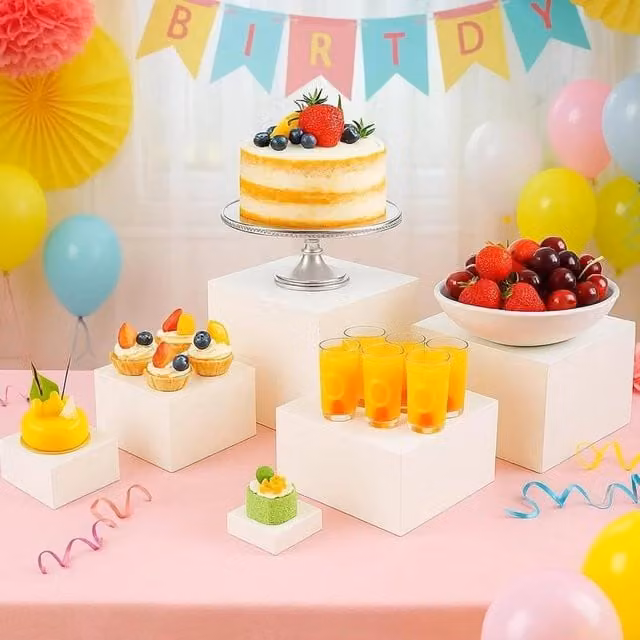 PAWNORA Stackable Square Cake Stand Box, 6-Piece Set, White