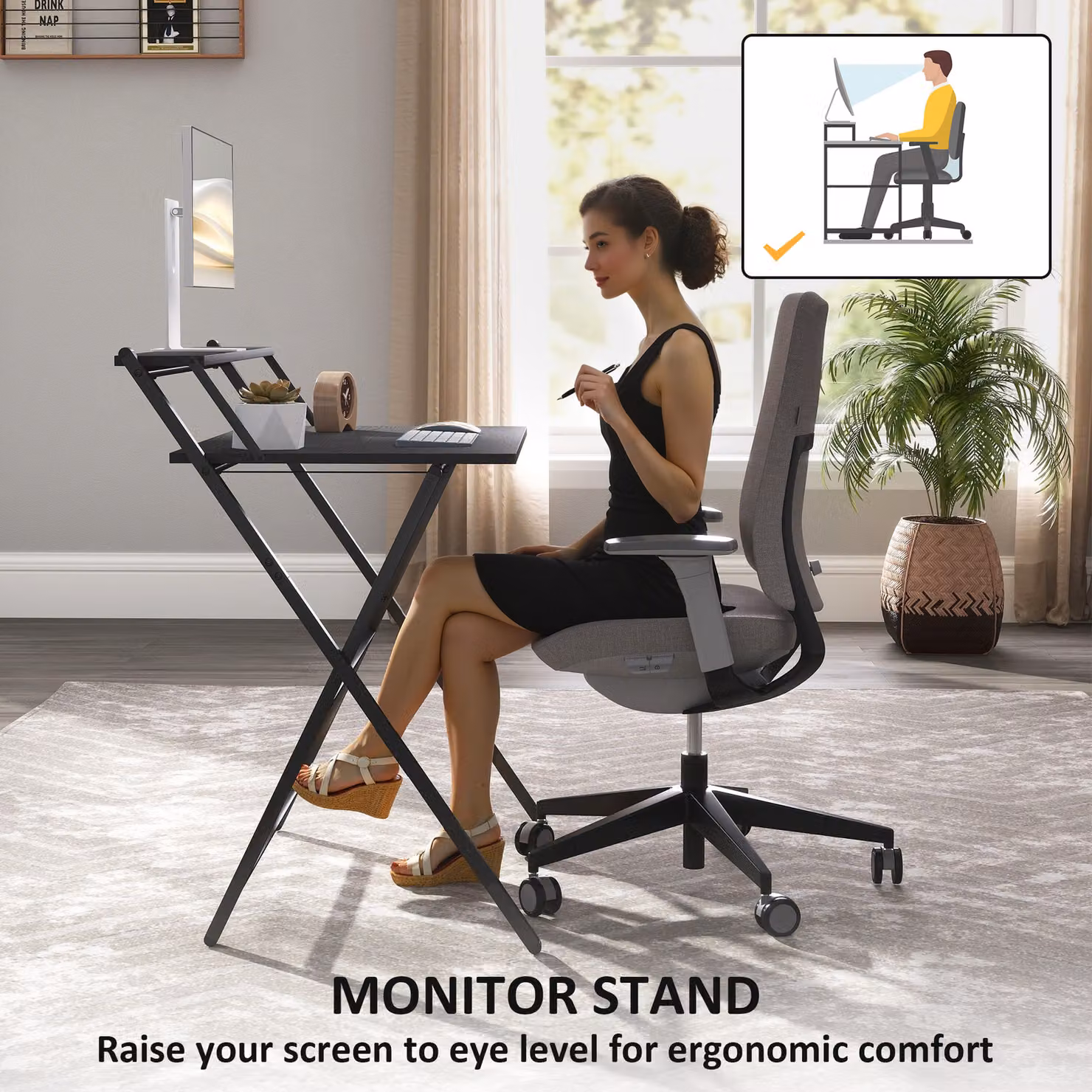 HOMCOM Black Folding Computer Desk with Monitor Shelf – 5