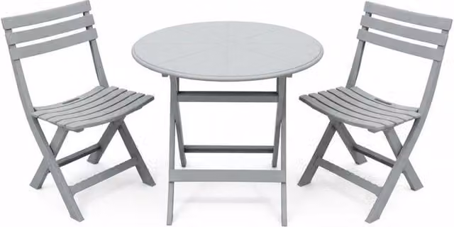 Alivio 3-Piece Folding Bistro Set with Round Table and 2 Chairs in Grey and Black